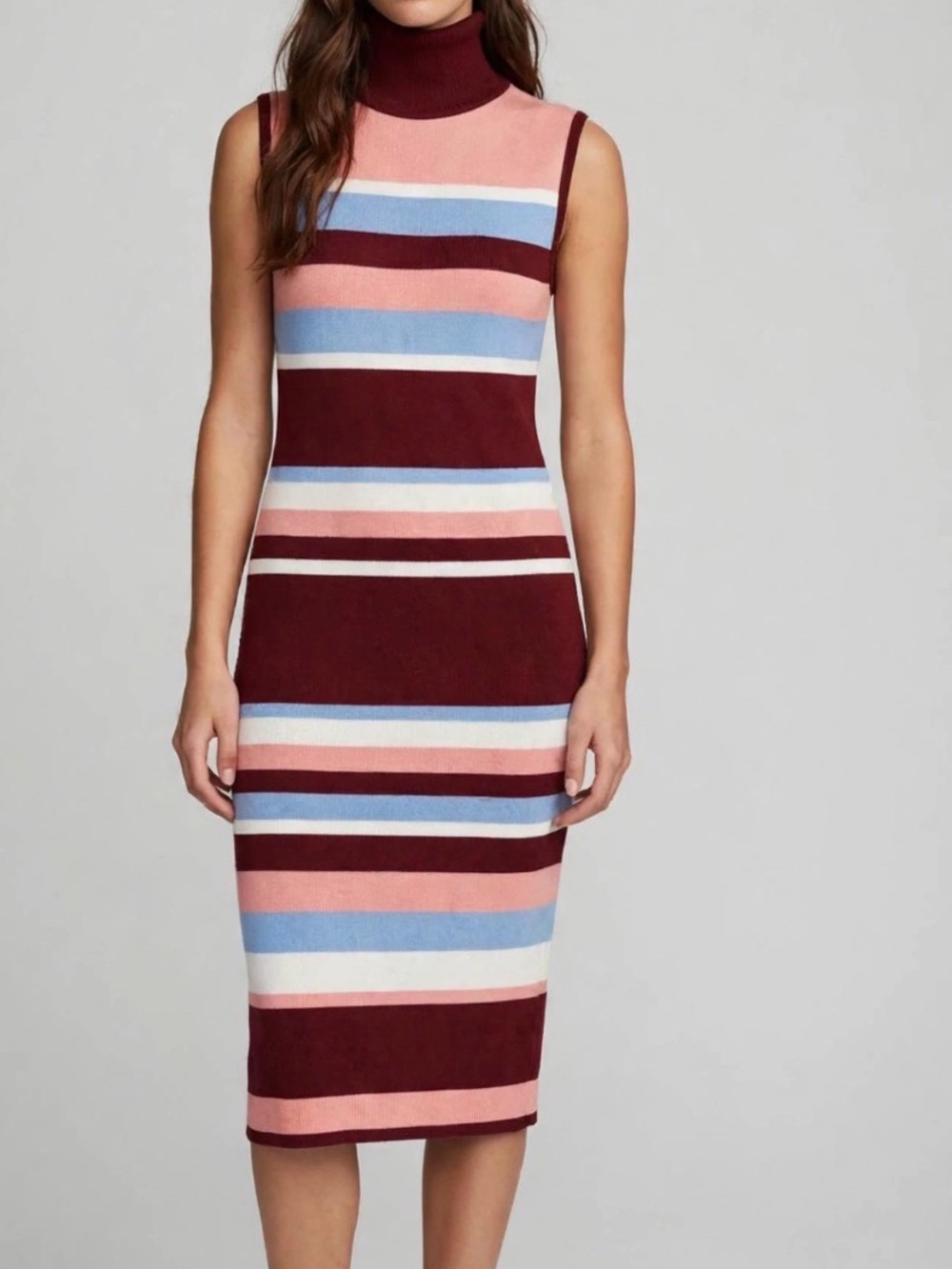 Sleeveless Striped Midi Dress - Pink & Blue